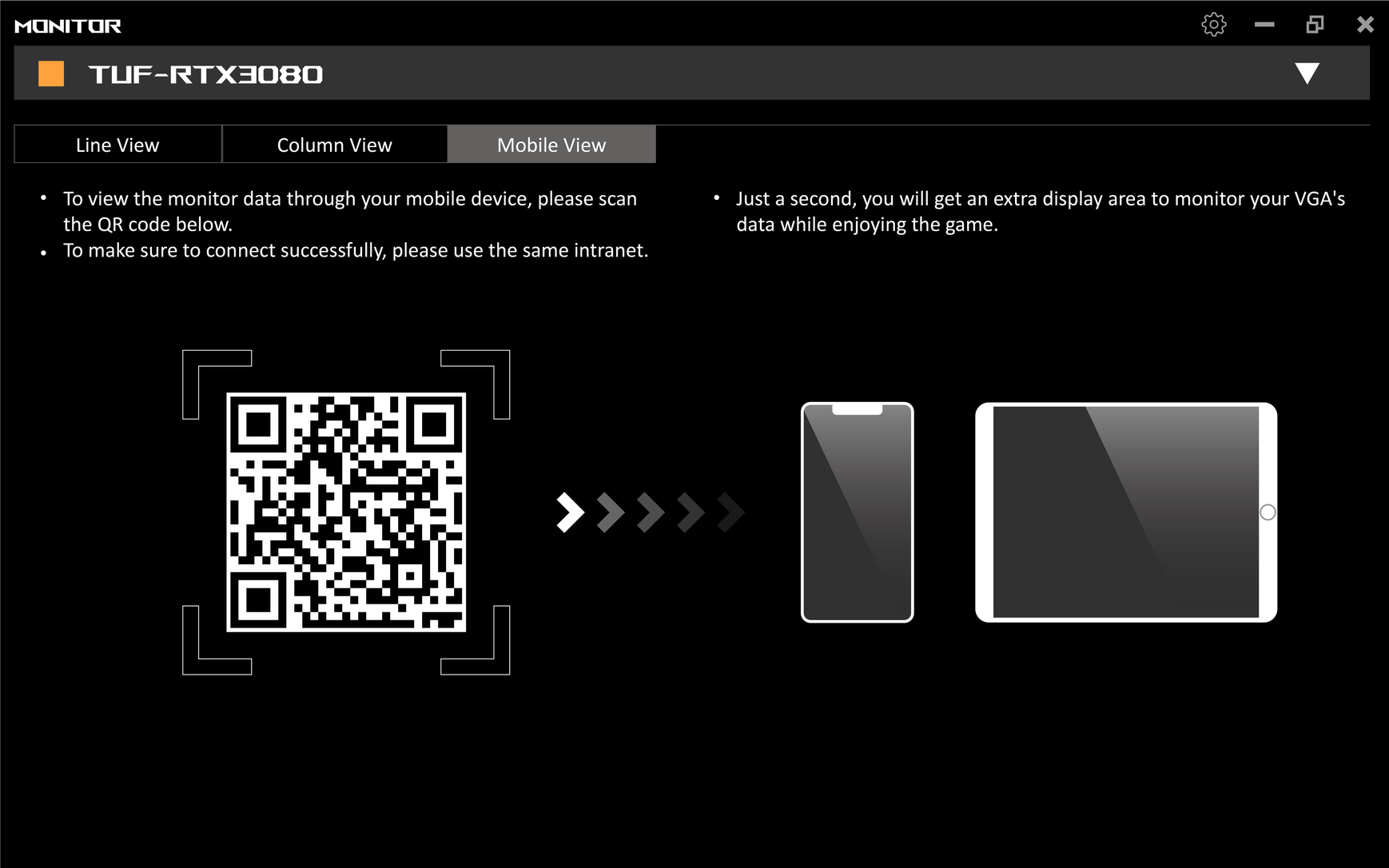 ASUS GPU Tweak III monitor mobile view interface