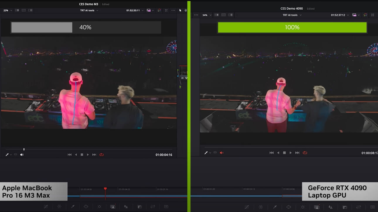 Video editing UI with Apple M2 and with GeForce RTX 4090