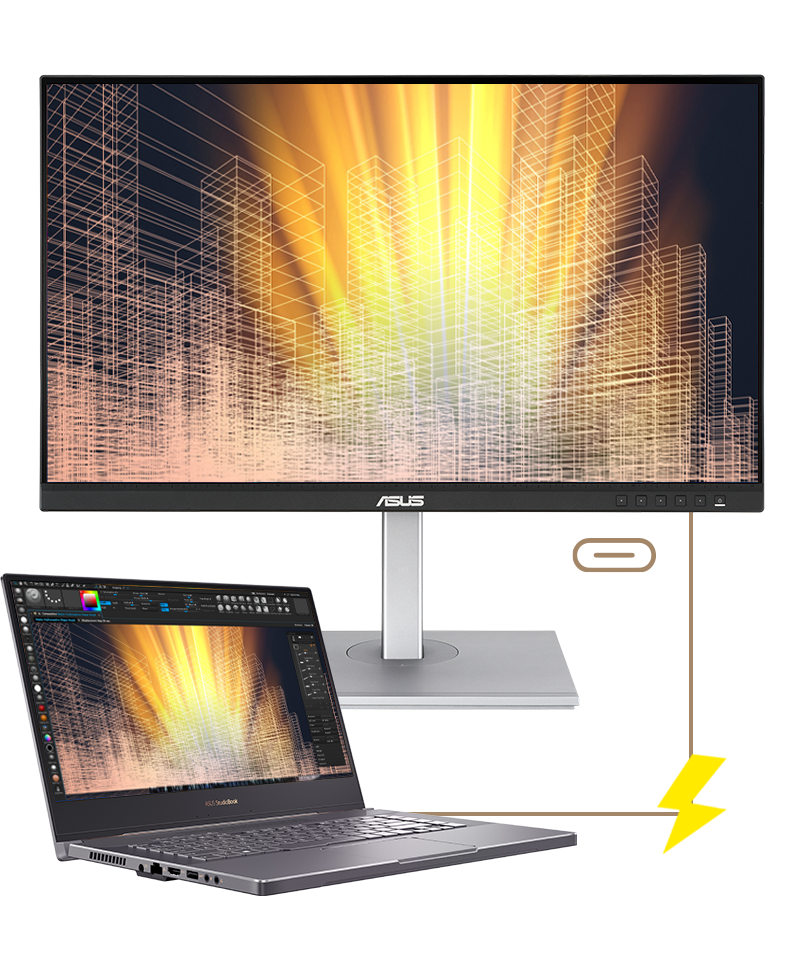 Connecting ProArt Display PA247CV and a laptop via USB-C port and it supports 65W power delivery.